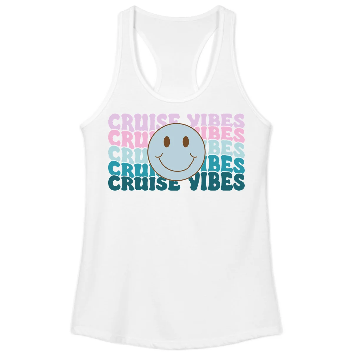 Cruise Vibes Smiley Face Ladies Tank in White