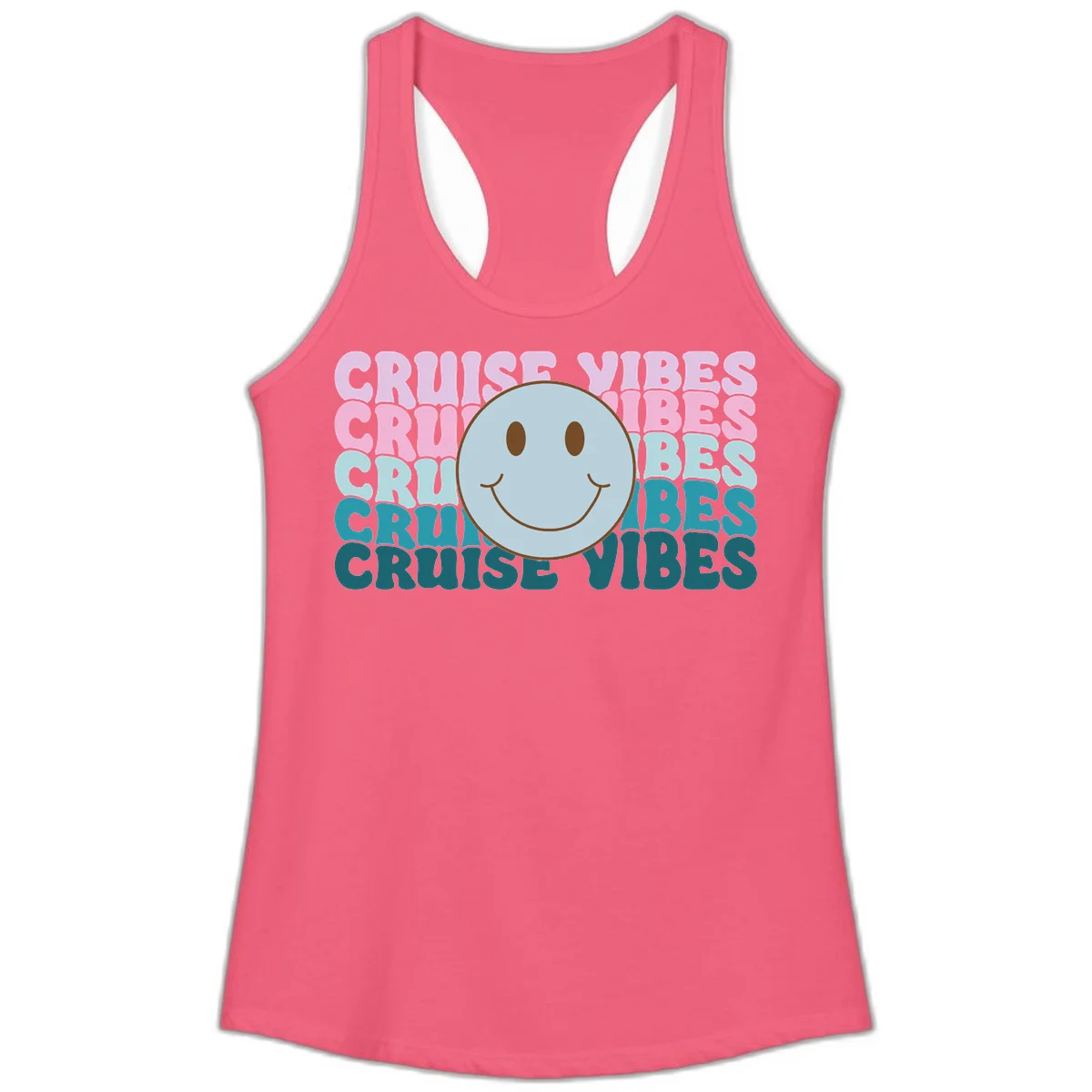 Cruise Vibes Smiley Face Ladies Tank in Hot Pink