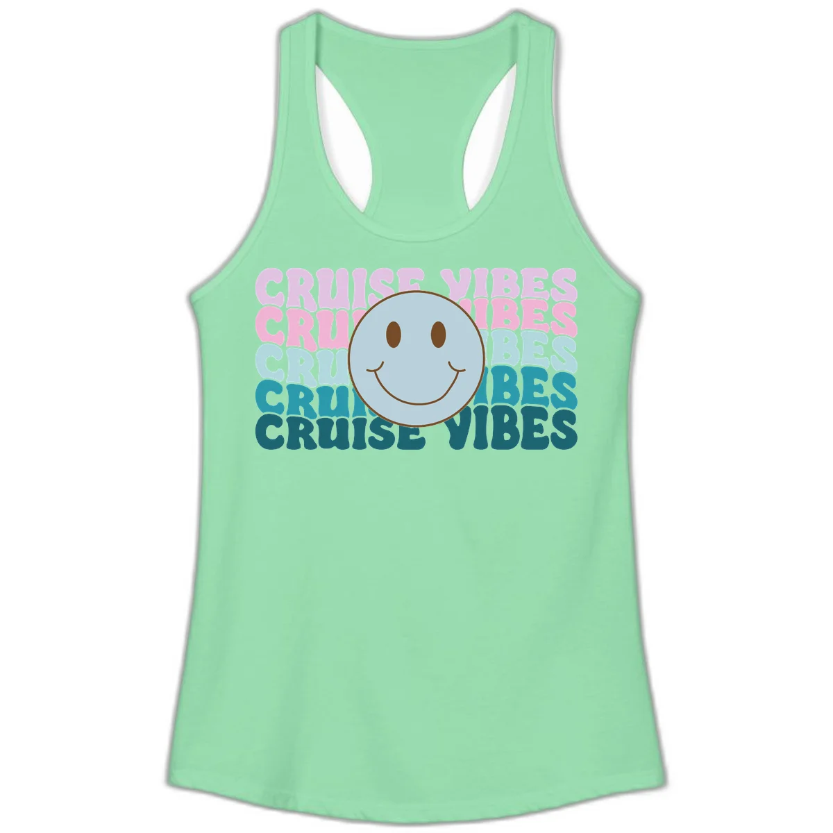 Cruise Vibes Smiley Face Ladies Tank in Solid Mint