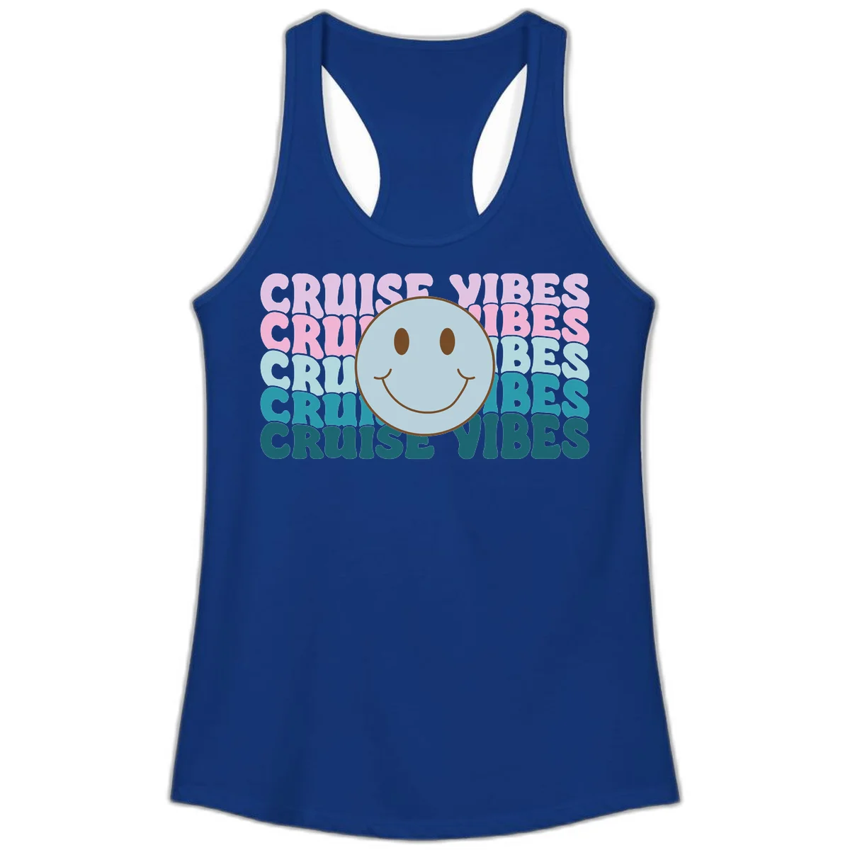 Cruise Vibes Smiley Face Ladies Tank in Solid Royal