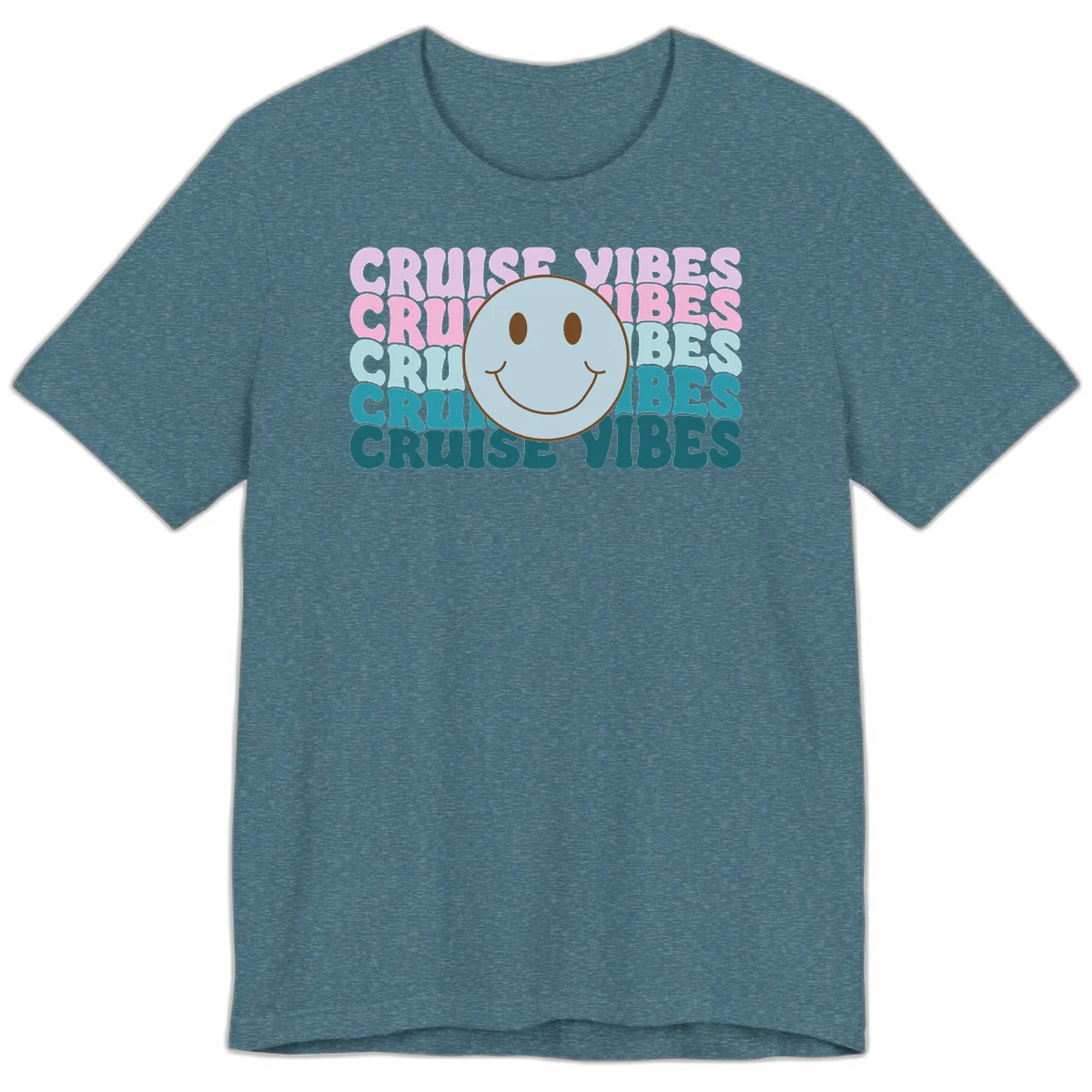 Cruise Vibes Smiley Face Premium T-Shirt in Heather Deep Teal