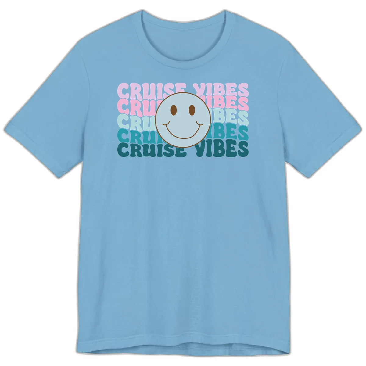 Cruise Vibes Smiley Face Premium T-Shirt in Ocean Blue
