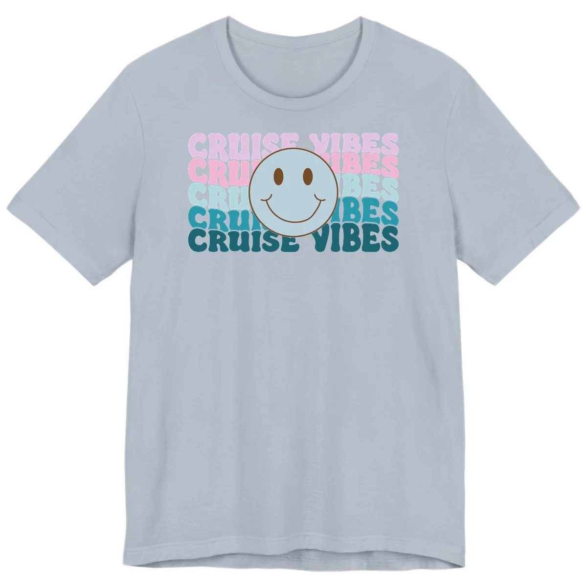 Cruise Vibes Smiley Face Premium T-Shirt in Light Blue