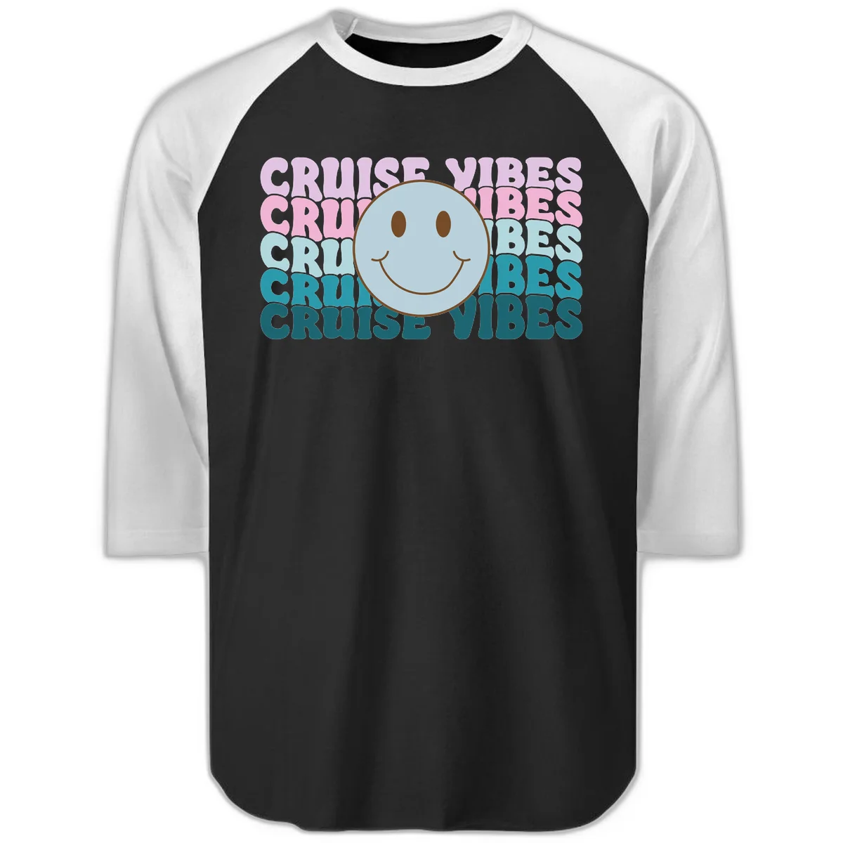 Cruise Vibes Smiley Face Raglan 3/4 in Black White