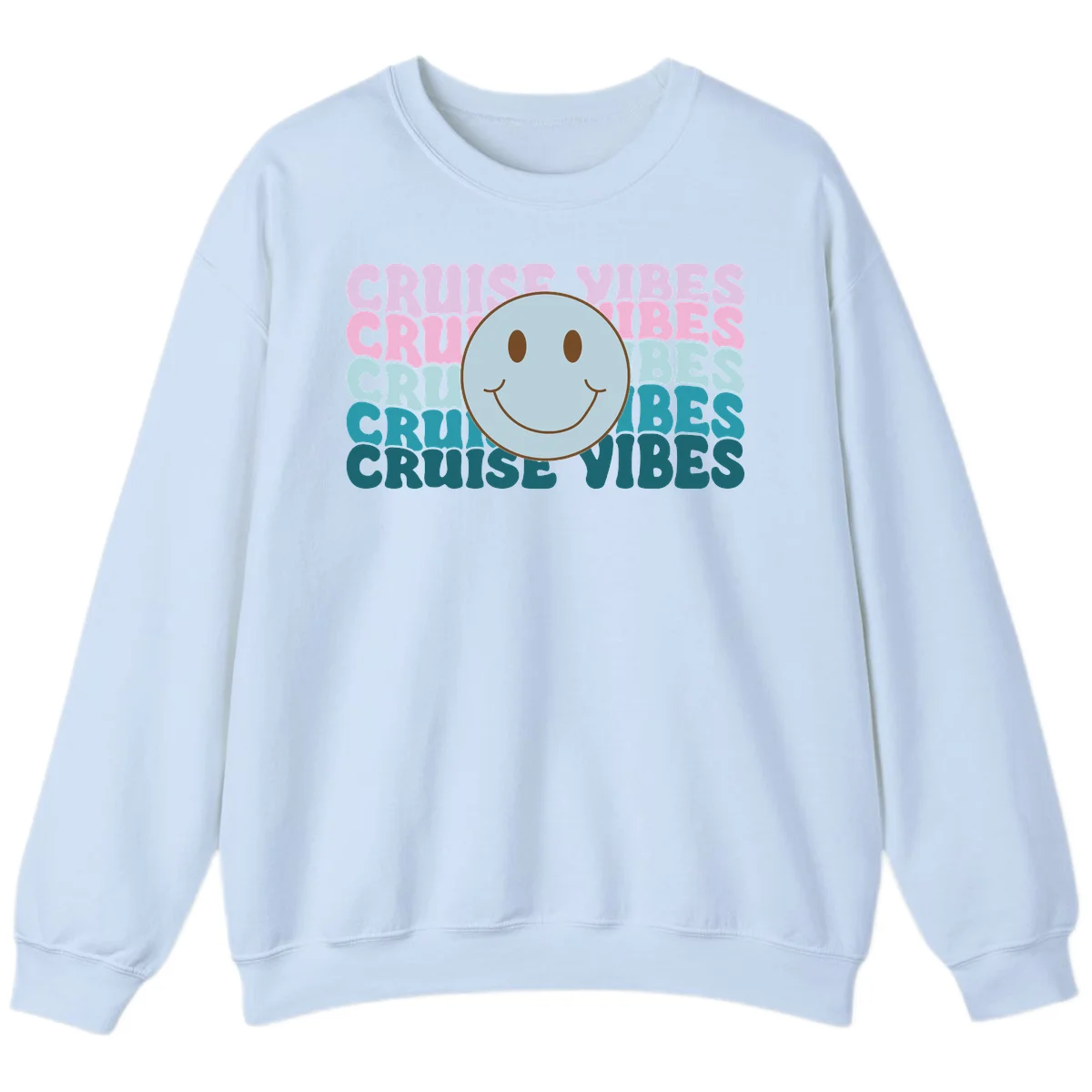 Cruise Vibes Smiley Face Sweatshirt in Light Blue