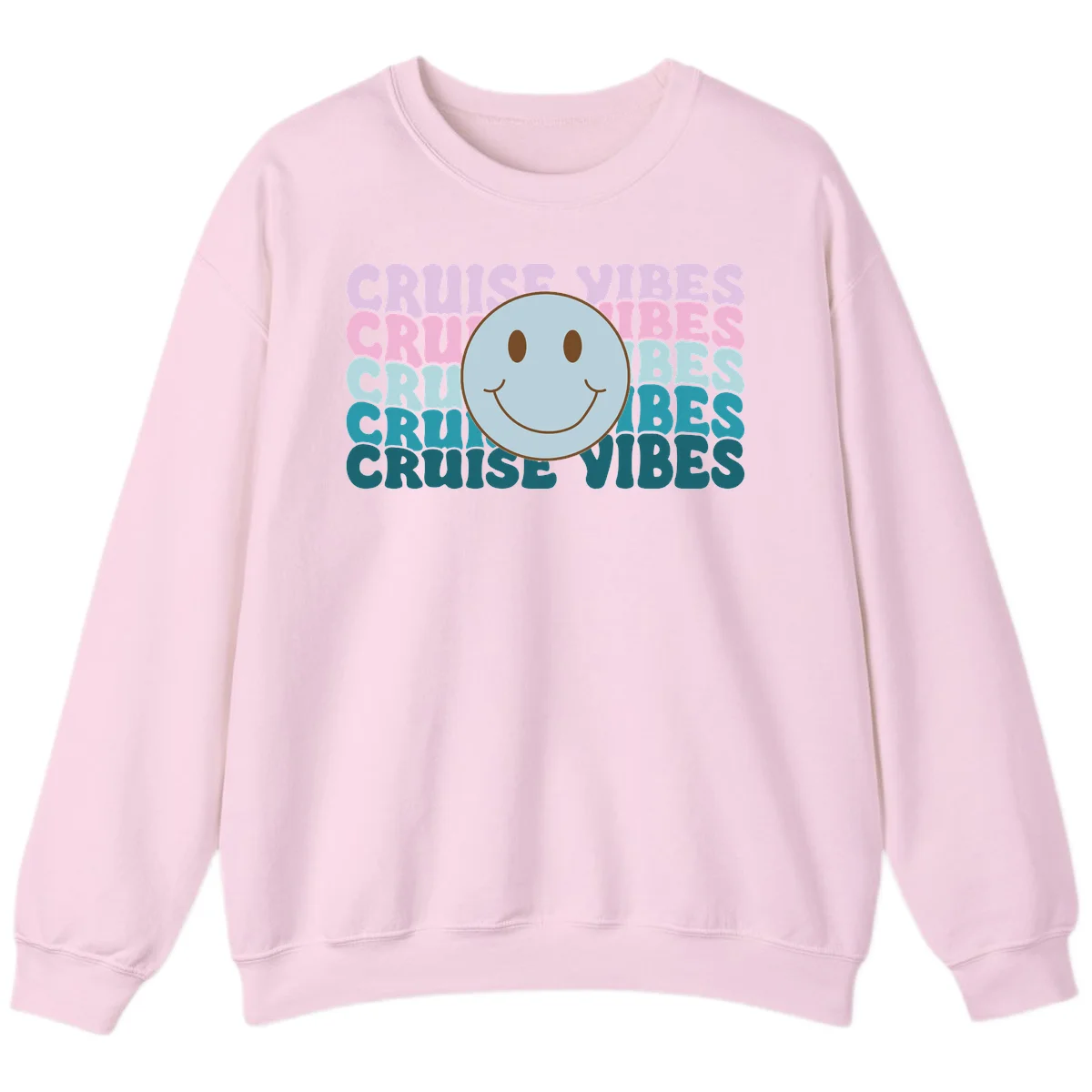 Cruise Vibes Smiley Face Sweatshirt in Light Pink