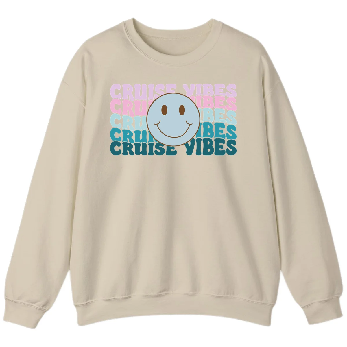 Cruise Vibes Smiley Face Sweatshirt in Sand