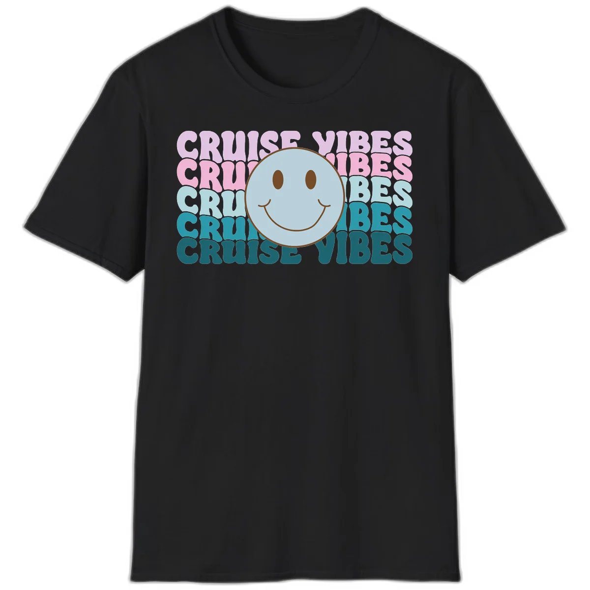 Cruise Vibes Smiley Face T-Shirt in Black