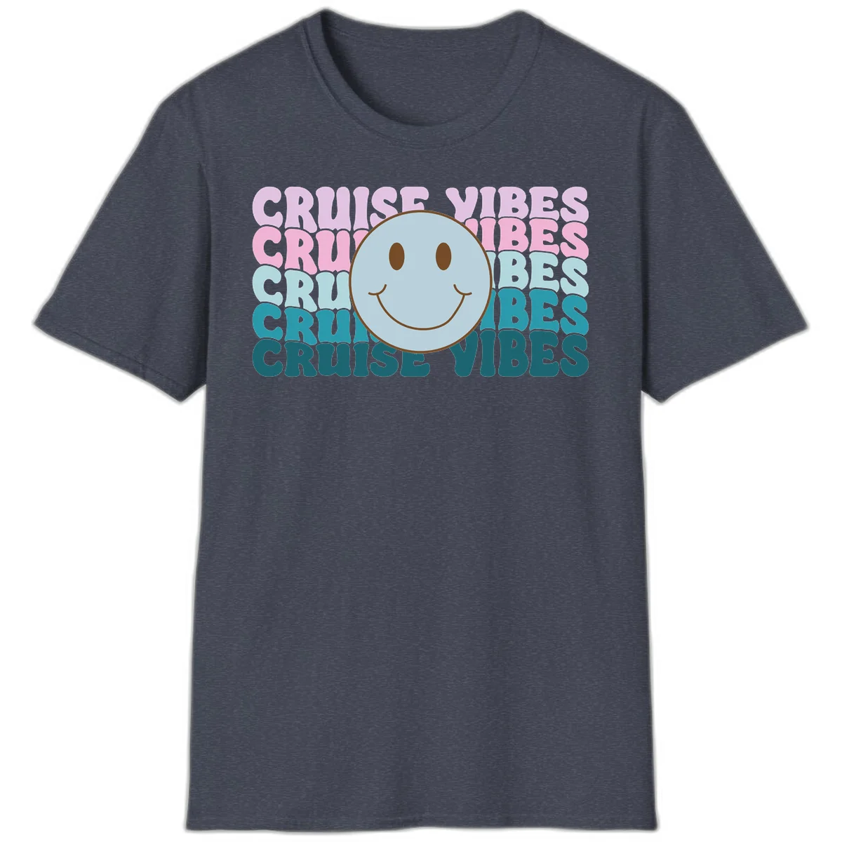 Cruise Vibes Smiley Face T-Shirt in Heather Navy