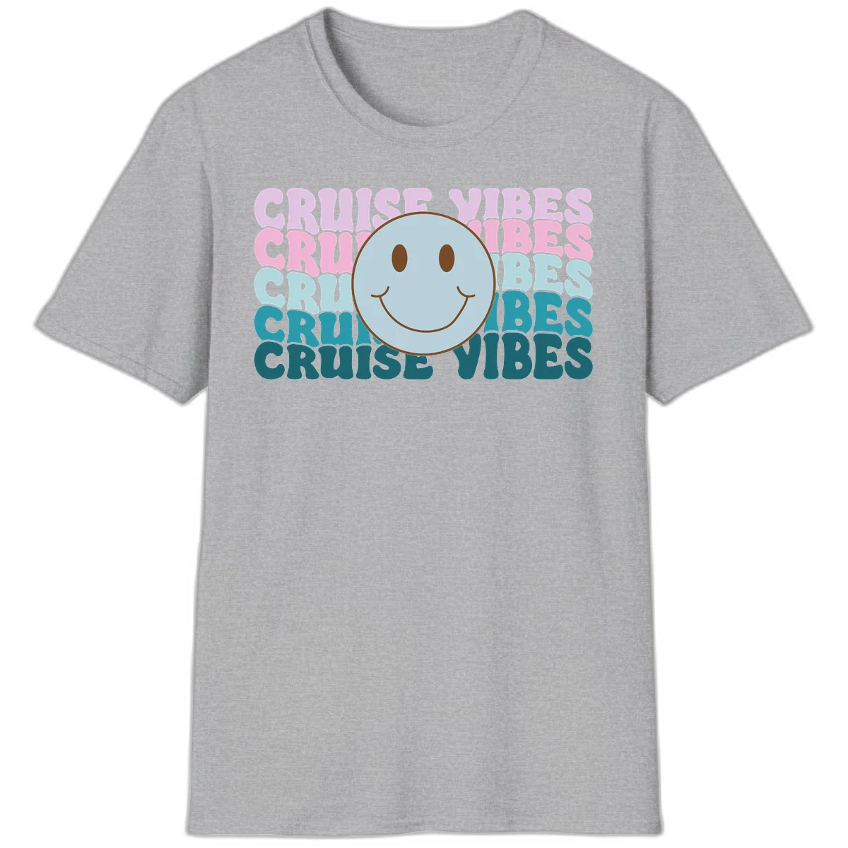 Cruise Vibes Smiley Face T-Shirt in Sport Grey