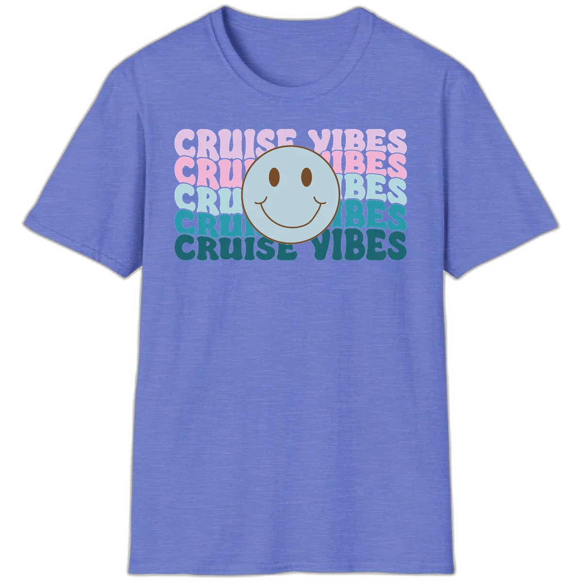 Cruise Vibes Smiley Face T-Shirt in Heather Royal