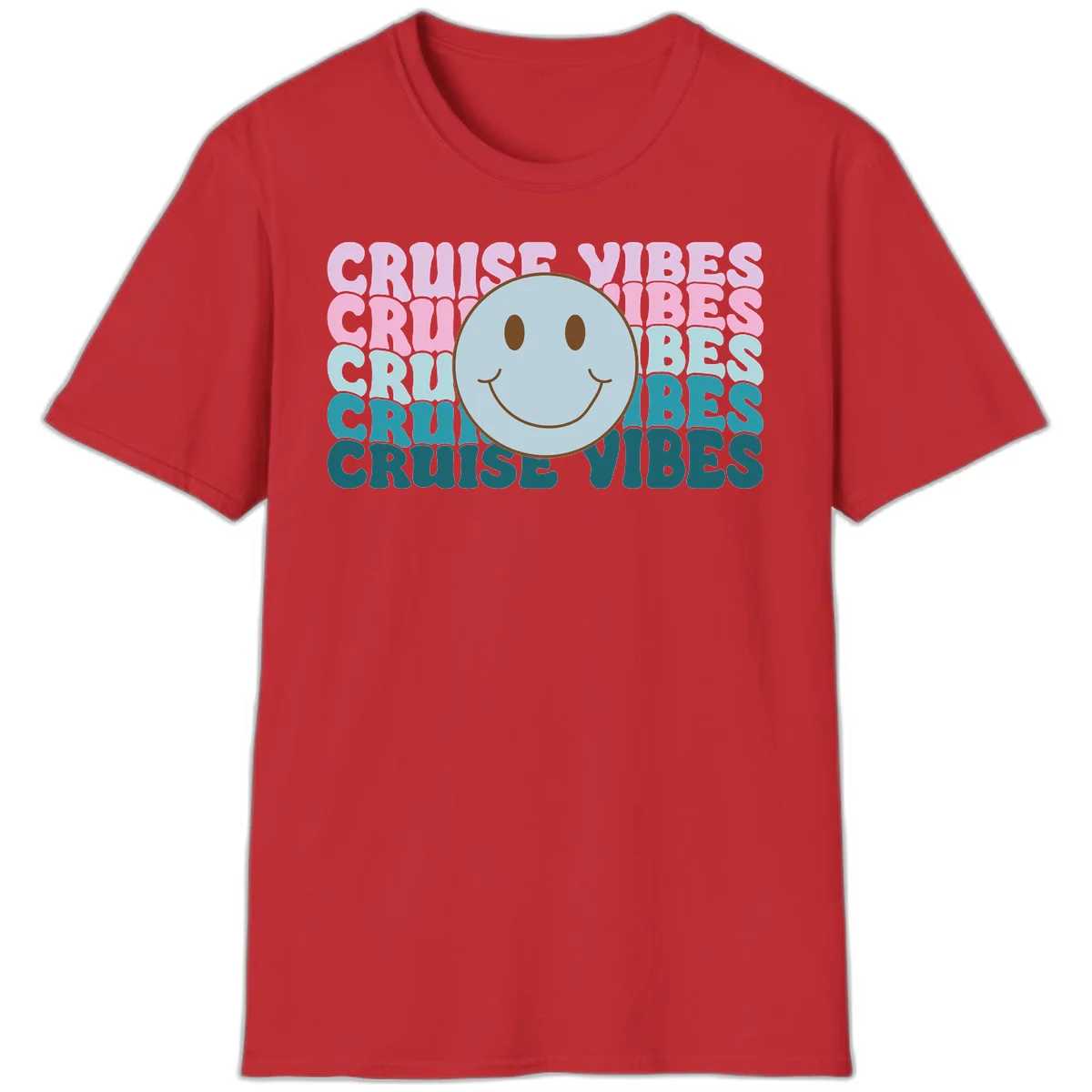 Cruise Vibes Smiley Face T-Shirt in Red