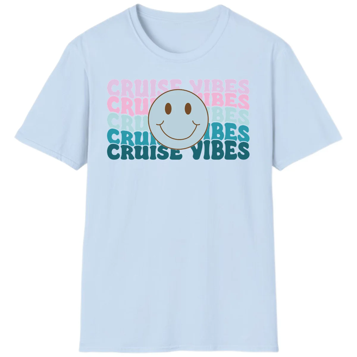 Cruise Vibes Smiley Face T-Shirt in Light Blue