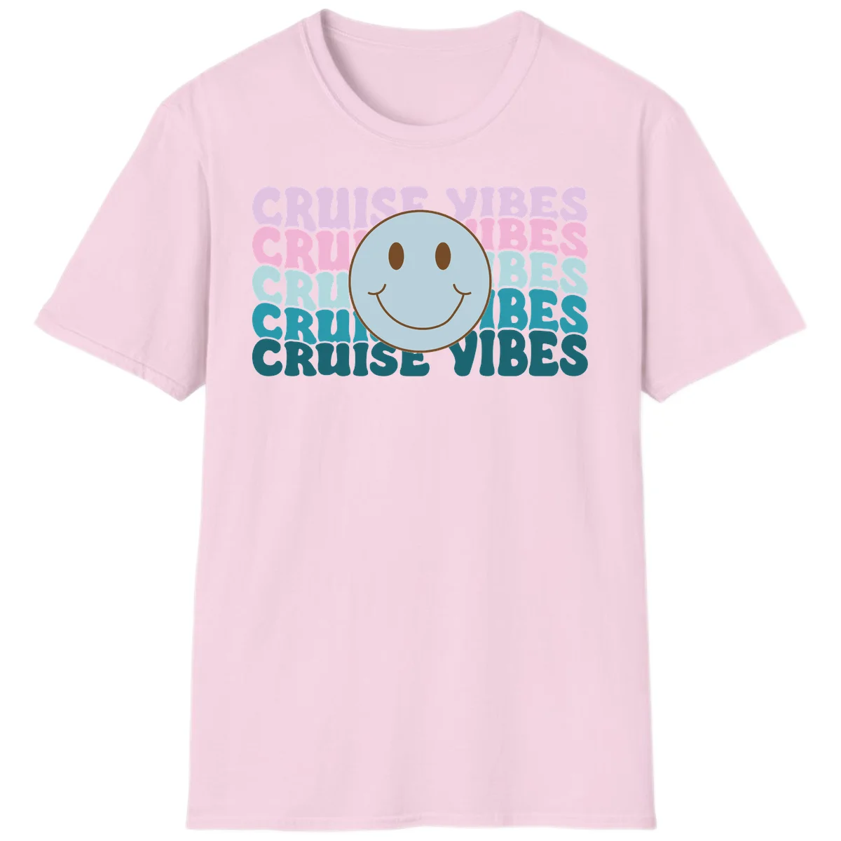 Cruise Vibes Smiley Face T-Shirt in Light Pink