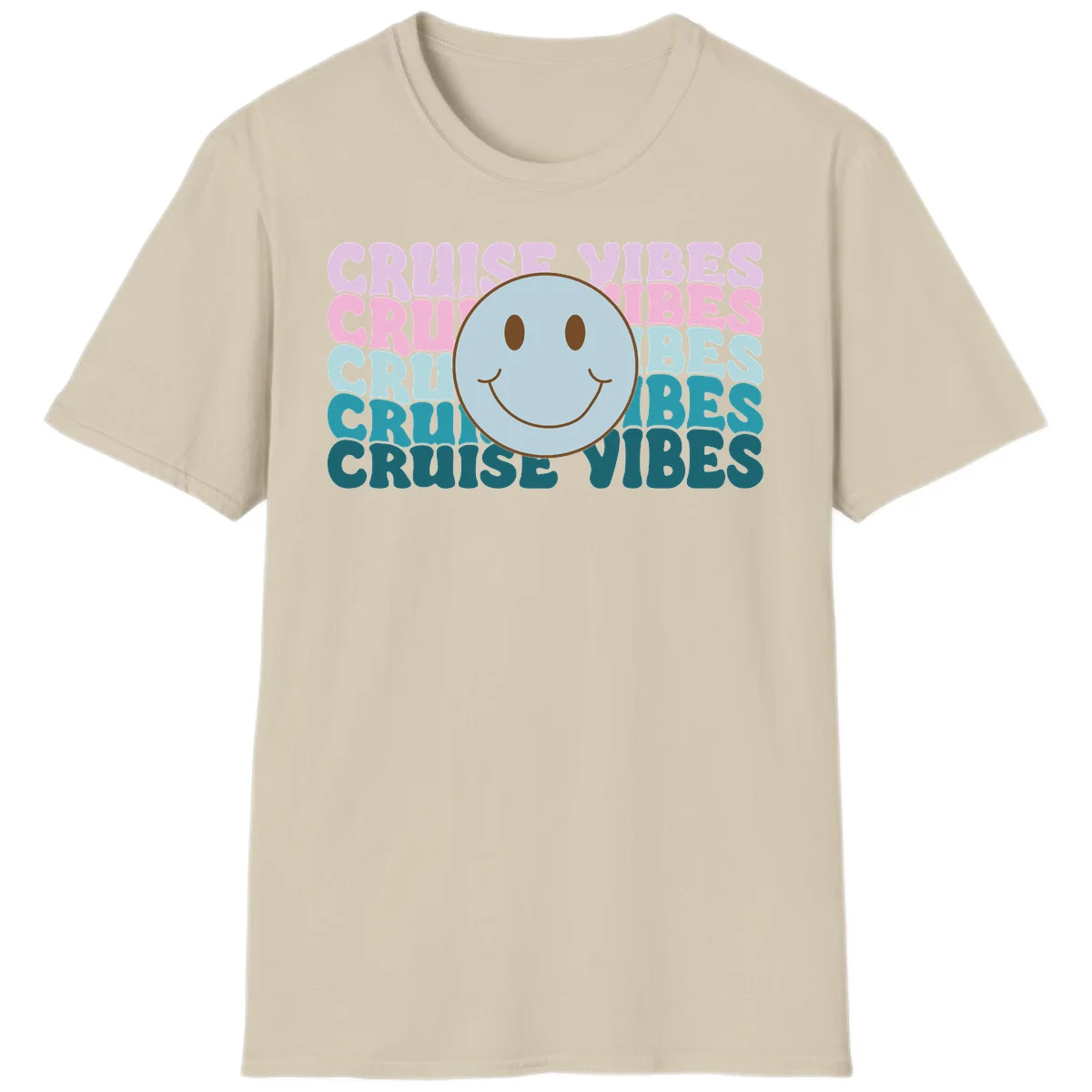 Cruise Vibes Smiley Face T-Shirt in Sand