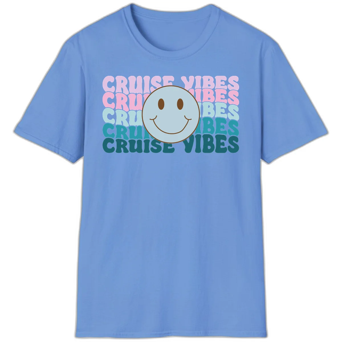 Cruise Vibes Smiley Face T-Shirt in Carolina Blue
