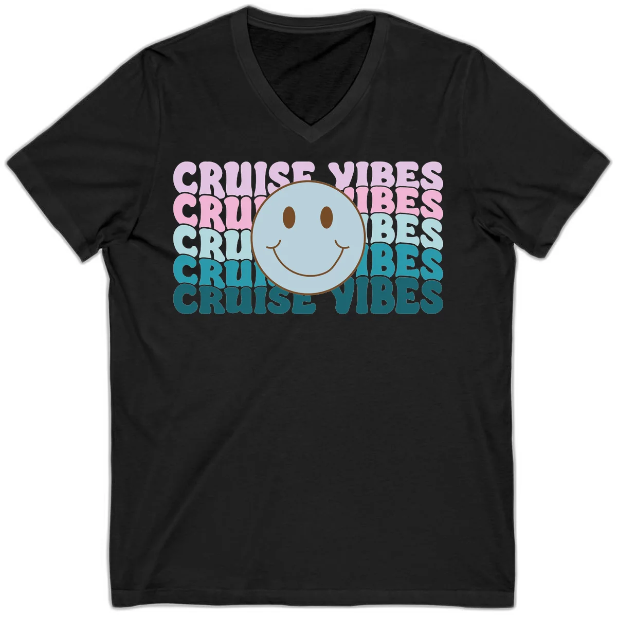 Cruise Vibes Smiley Face V-Neck in Black