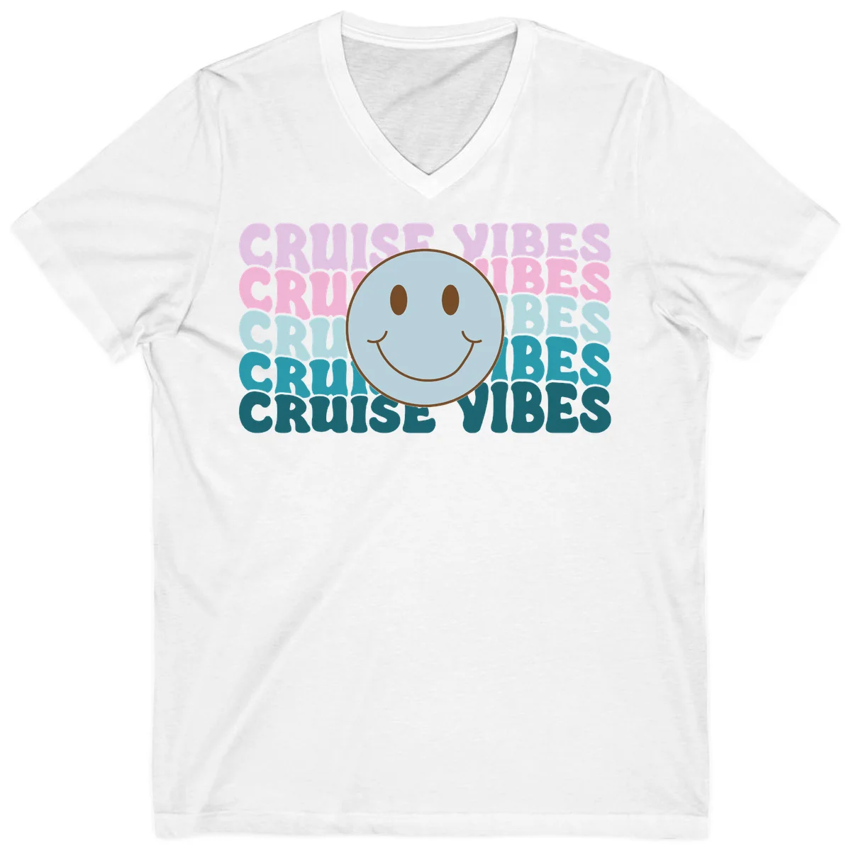 Cruise Vibes Smiley Face V-Neck in White