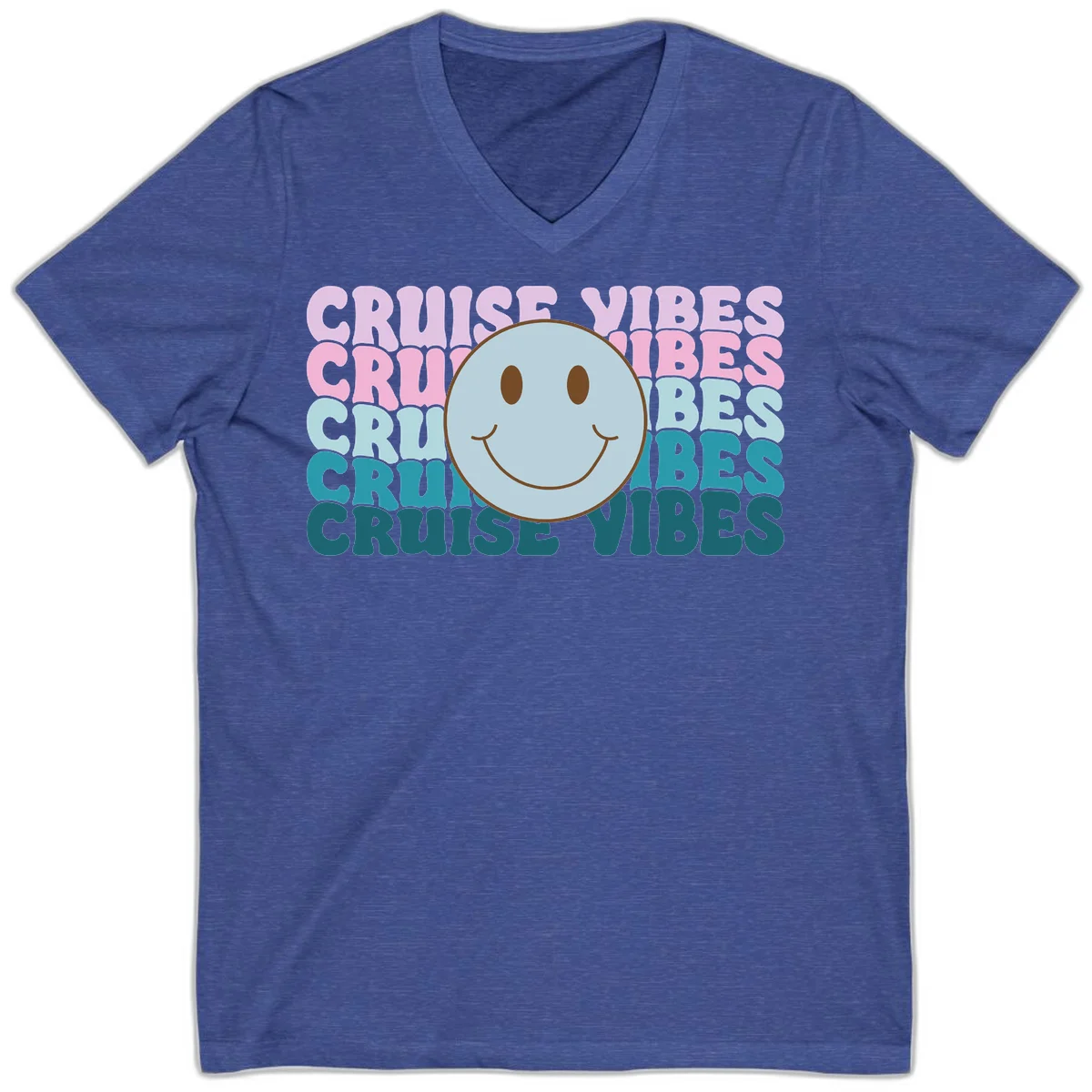 Cruise Vibes Smiley Face V-Neck in Heather True Royal