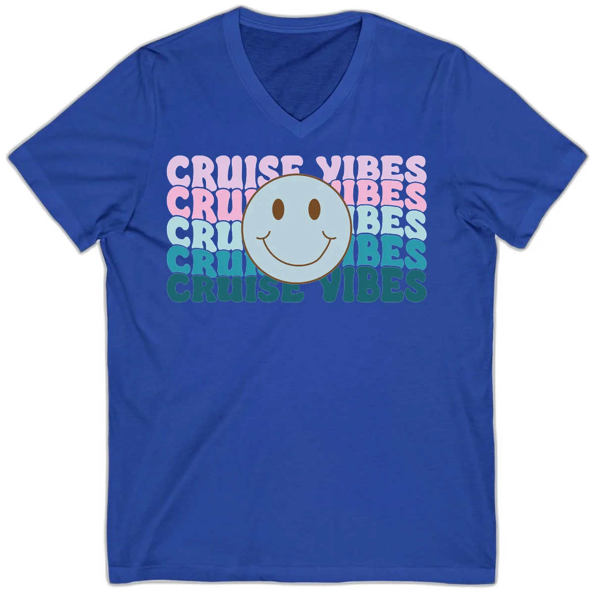 Cruise Vibes Smiley Face V-Neck in True Royal