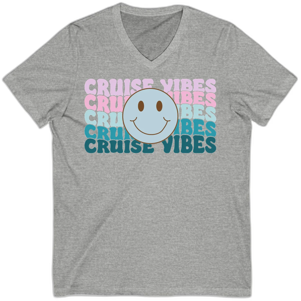 Cruise Vibes Smiley Face V-Neck in Athletic Heather
