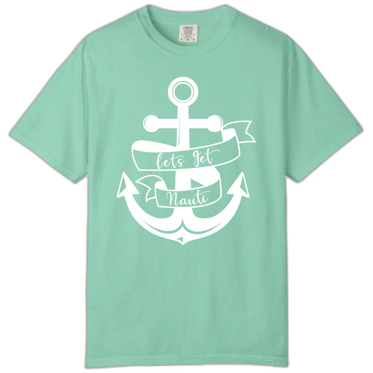 Let's Get Nauti Anchor Comfort Color T-Shirt in Island Reef