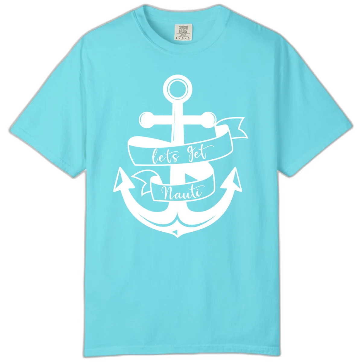 Let's Get Nauti Anchor Comfort Color T-Shirt in Lagoon Blue