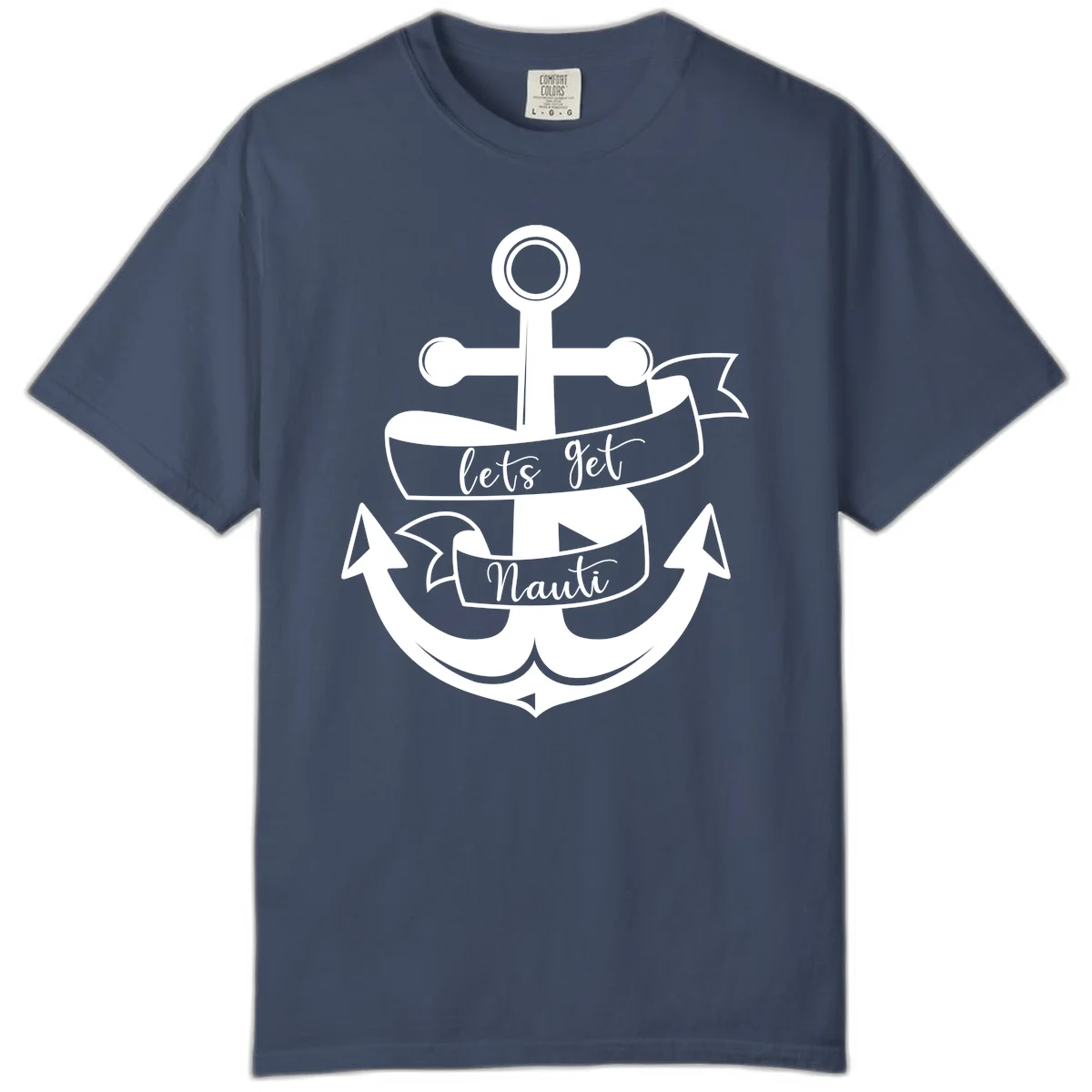 Let's Get Nauti Anchor Comfort Color T-Shirt in Midnight