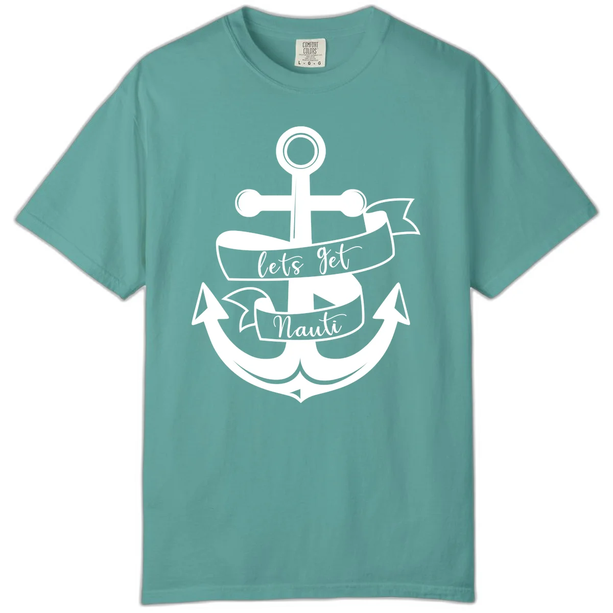 Let's Get Nauti Anchor Comfort Color T-Shirt in Seafoam