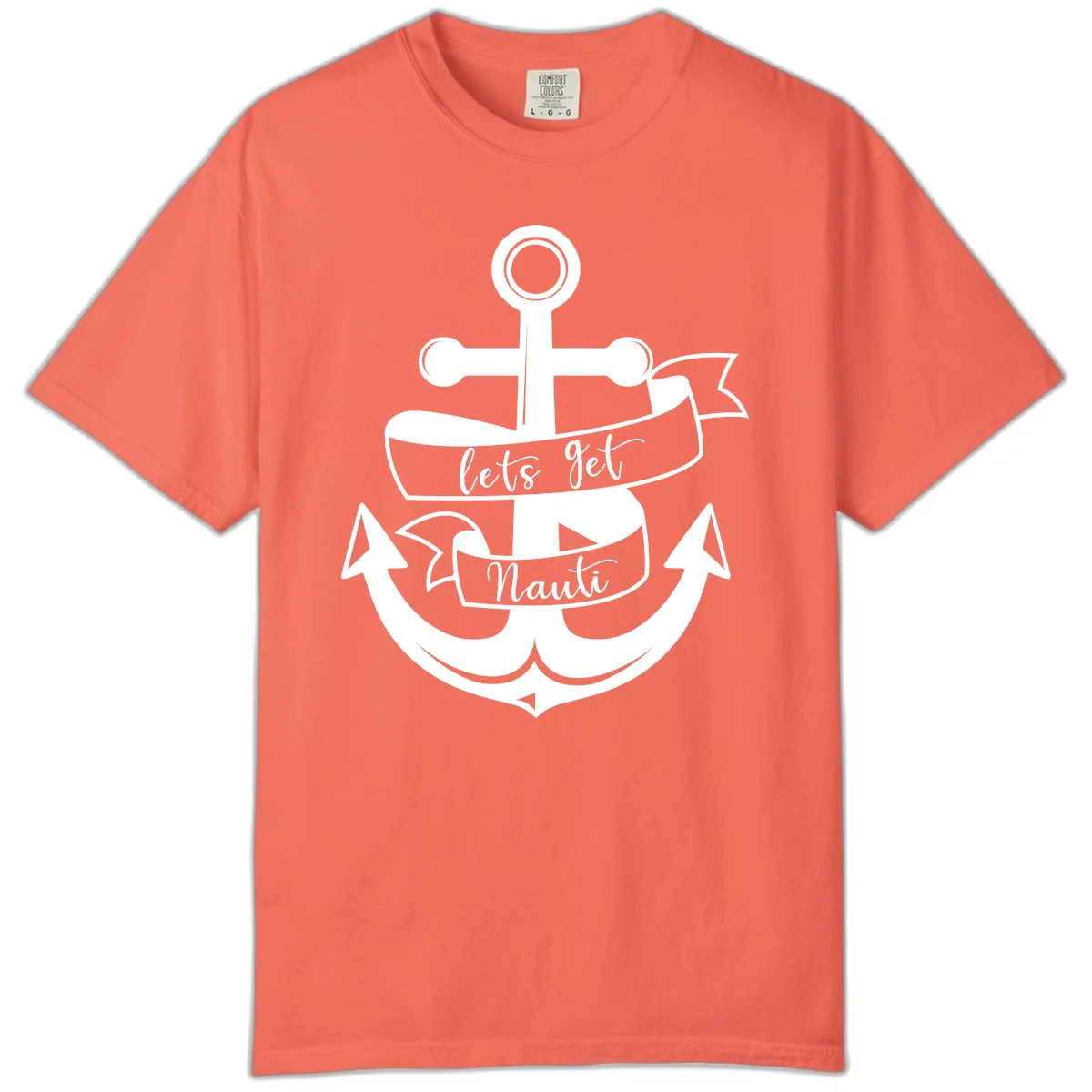 Let's Get Nauti Anchor Comfort Color T-Shirt in Bright Salmon