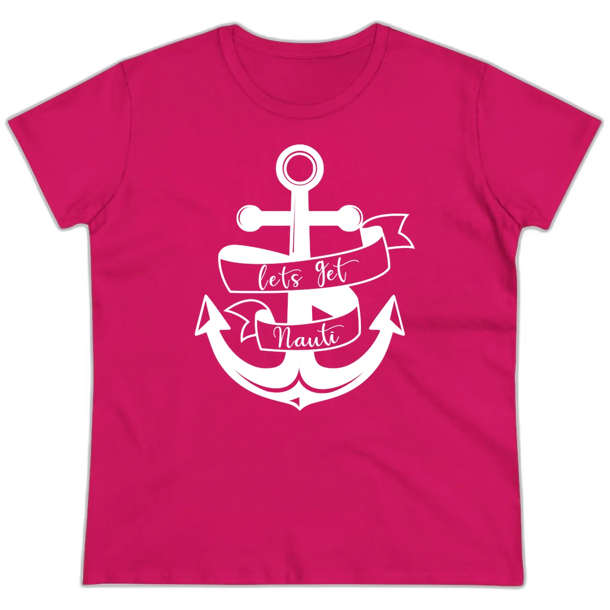 Let's Get Nauti Anchor Ladies Tee in Heliconia