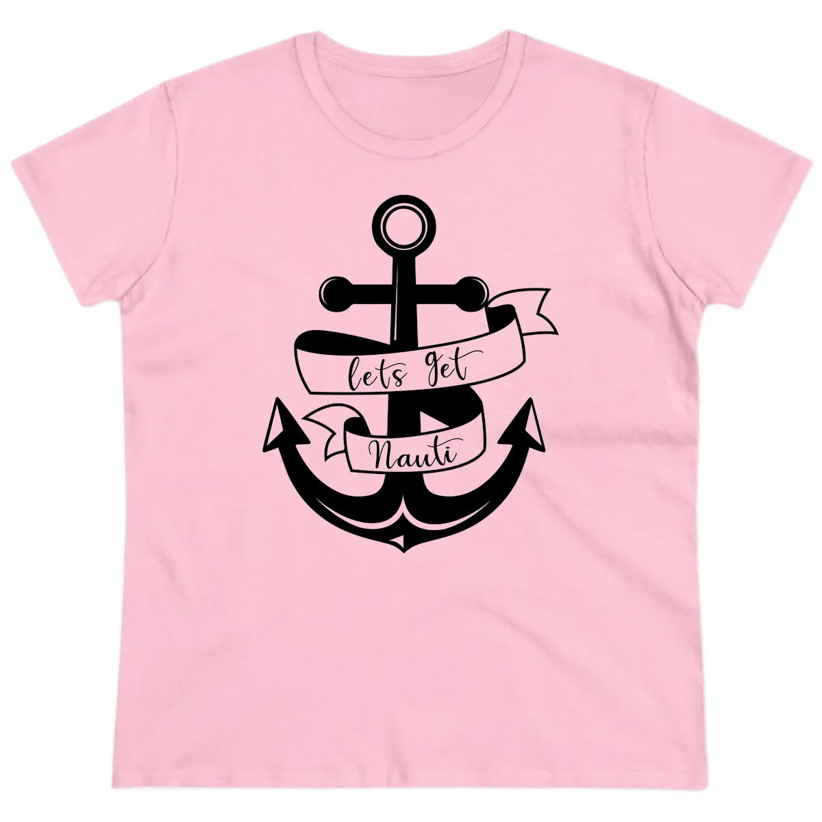 Let's Get Nauti Anchor Ladies Tee in Light Pink