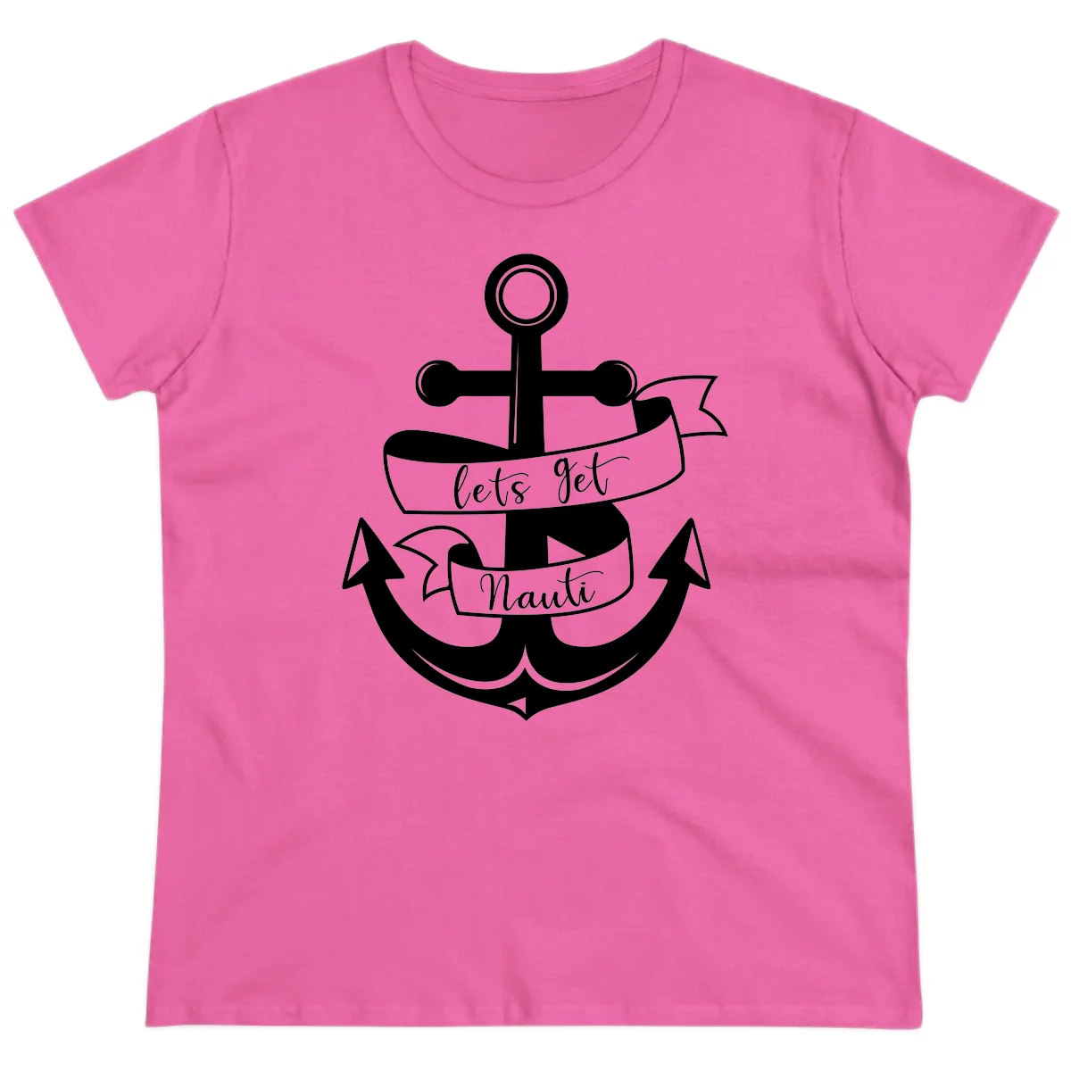Let's Get Nauti Anchor Ladies Tee in Azalea