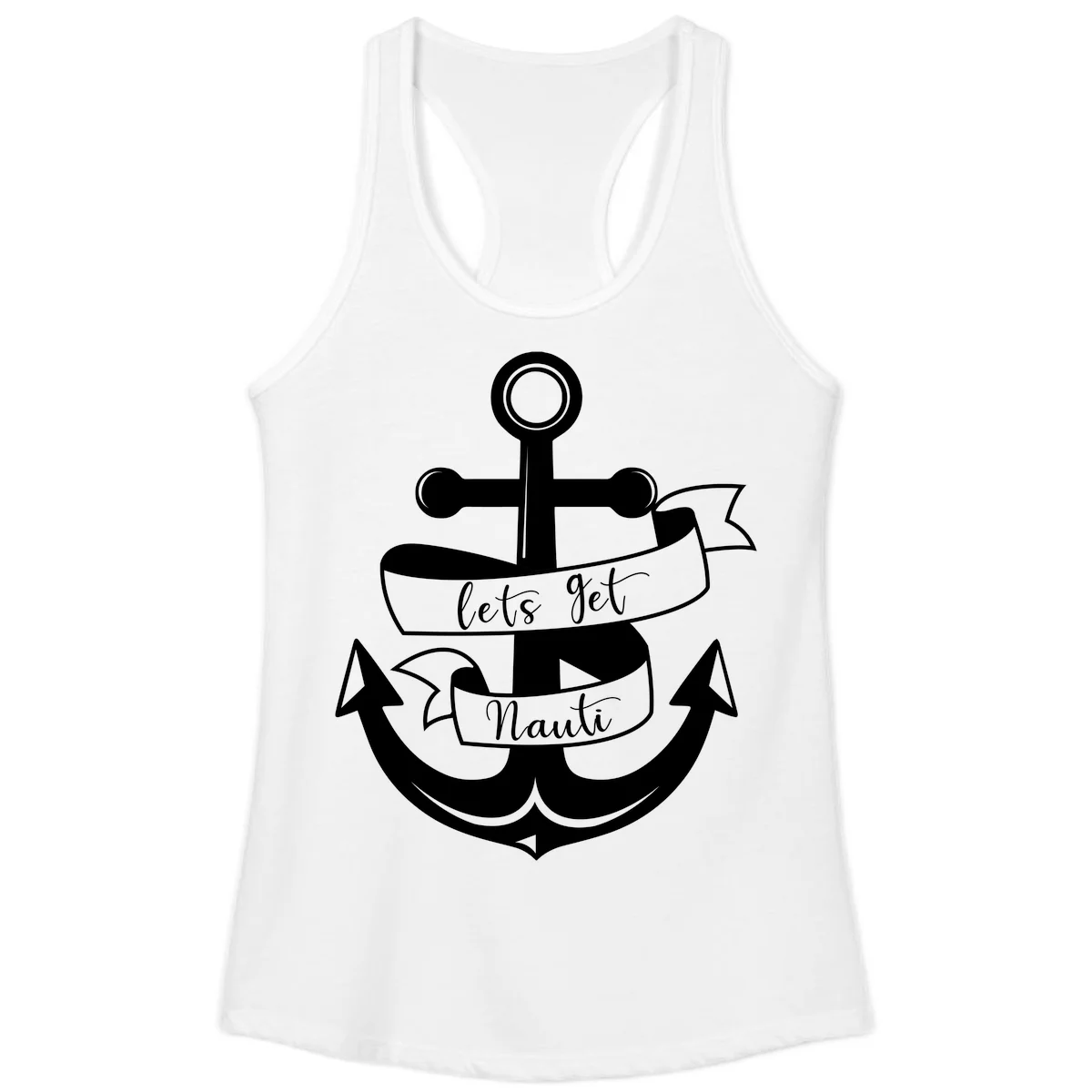 Let's Get Nauti Anchor Ladies Tank in White
