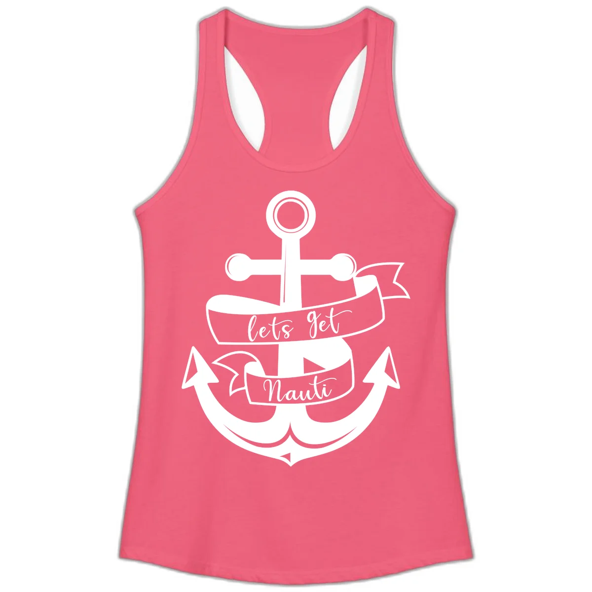 Let's Get Nauti Anchor Ladies Tank in Hot Pink