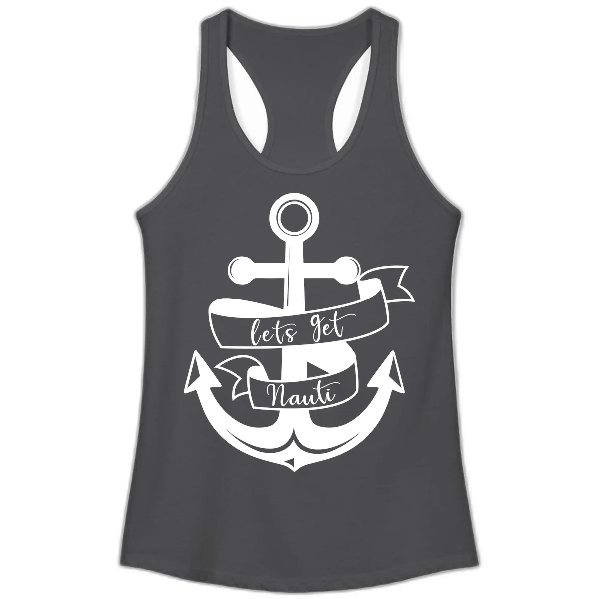 Let's Get Nauti Anchor Ladies Tank in Solid Dark Gray