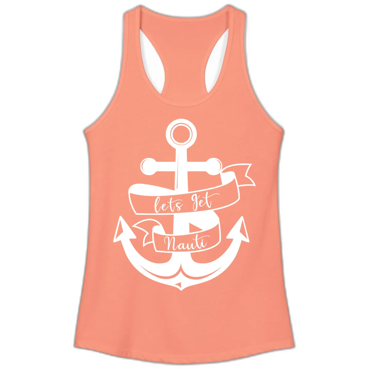 Let's Get Nauti Anchor Ladies Tank in Solid Light Orange