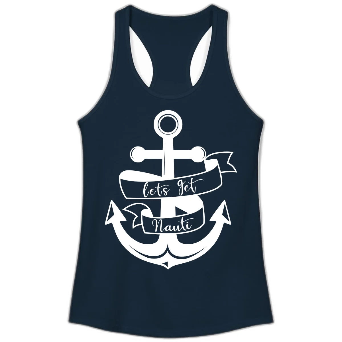 Let's Get Nauti Anchor Ladies Tank in Solid Midnight Navy