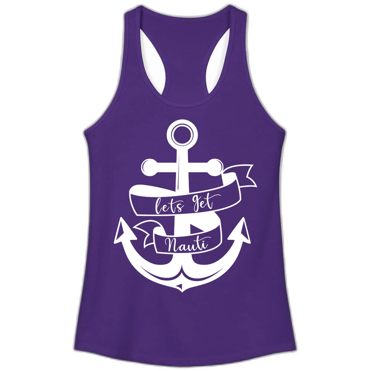 Let's Get Nauti Anchor Ladies Tank in Solid Purple Rush