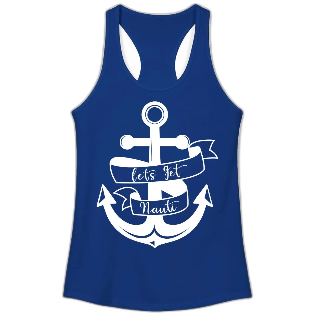 Let's Get Nauti Anchor Ladies Tank in Solid Royal