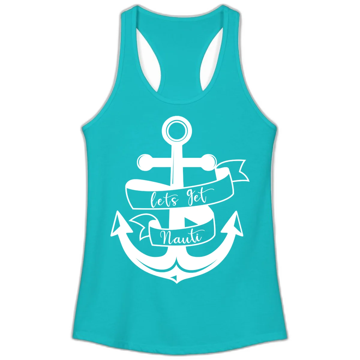 Let's Get Nauti Anchor Ladies Tank in Tahiti Blue