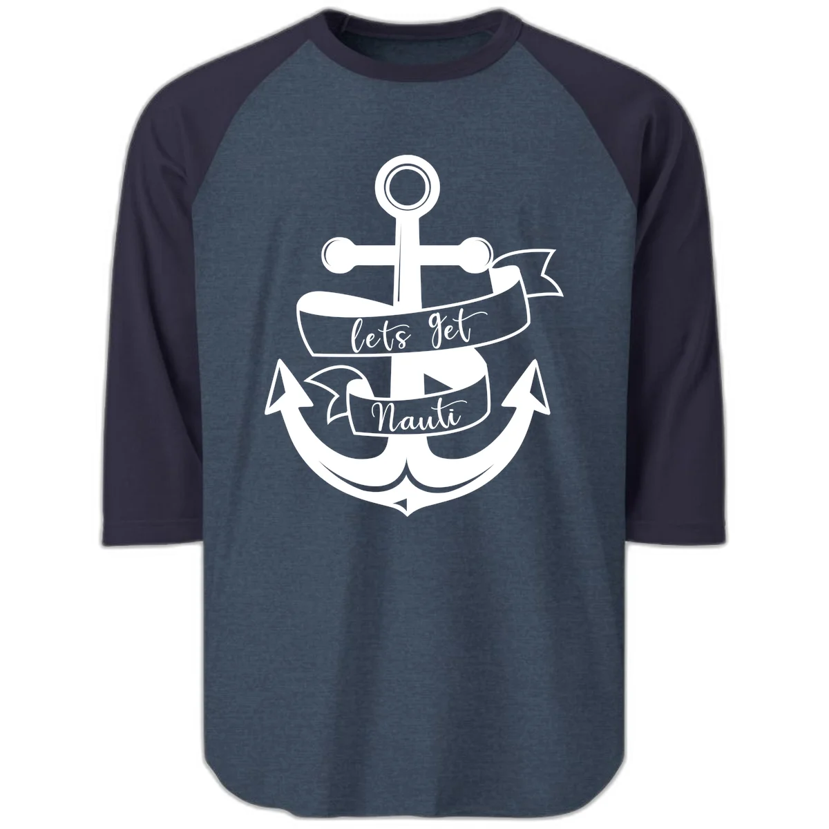 Let's Get Nauti Anchor Raglan 3/4 in Heather Denim Navy