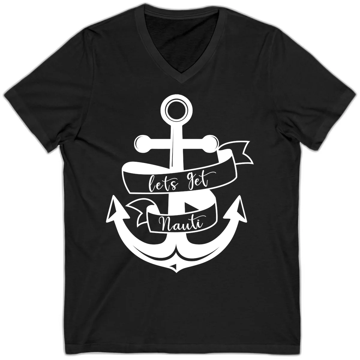 Let's Get Nauti Anchor V-Neck in Black