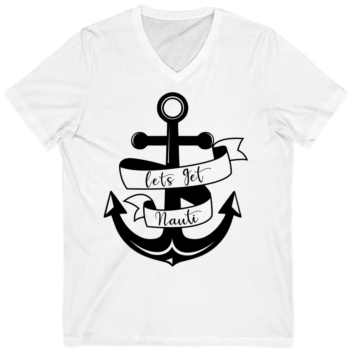 Let's Get Nauti Anchor V-Neck in White