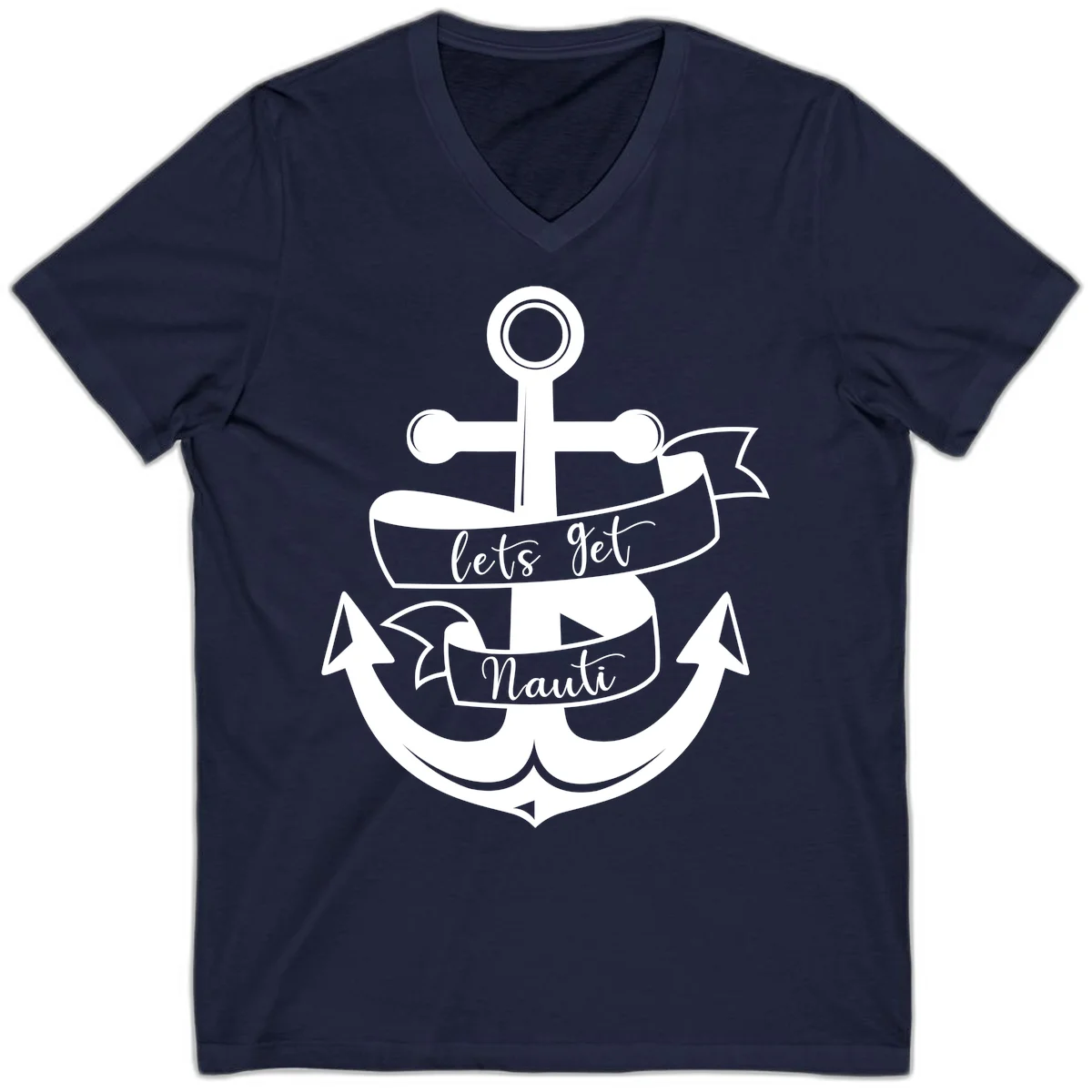 Let's Get Nauti Anchor V-Neck in Navy