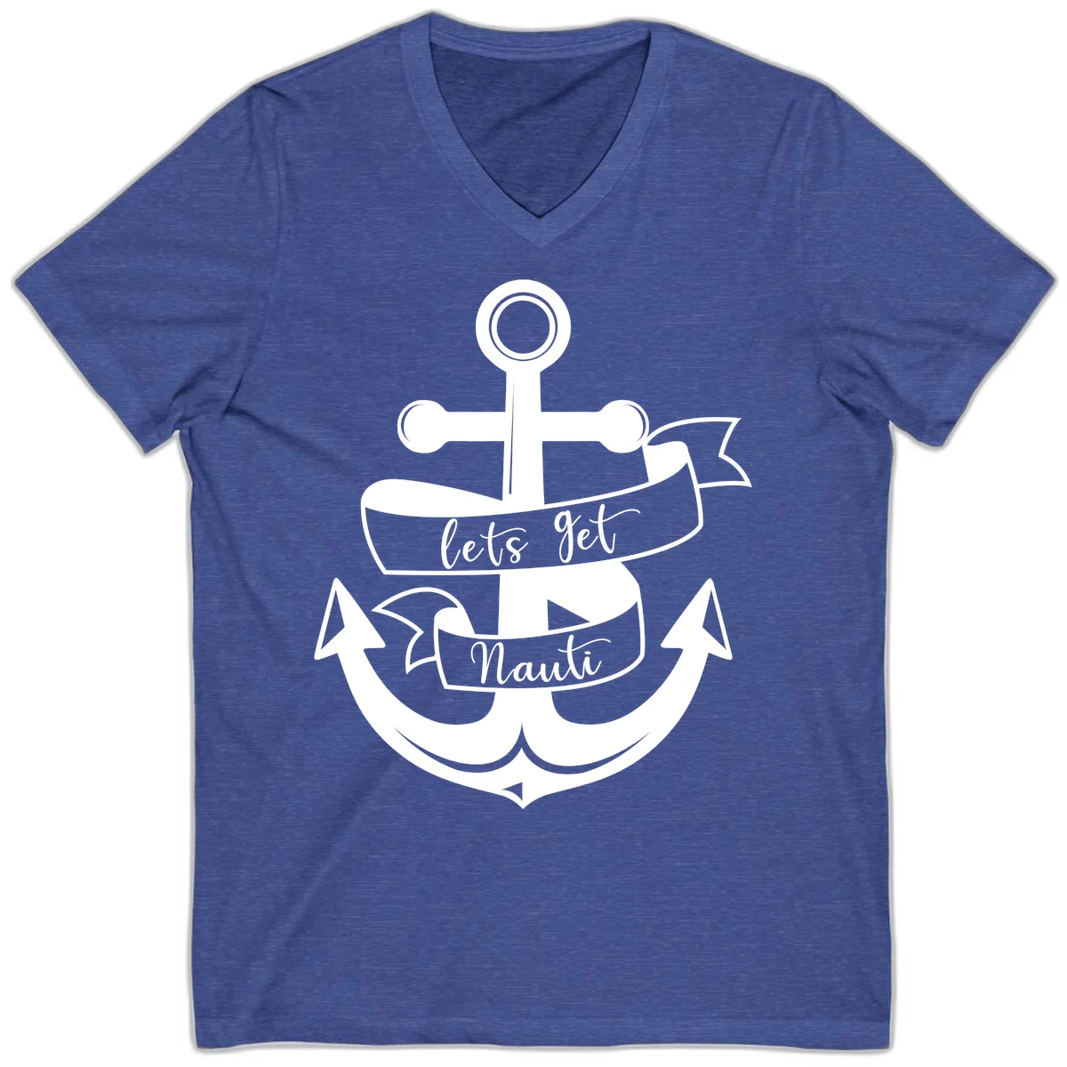 Let's Get Nauti Anchor V-Neck in Heather True Royal