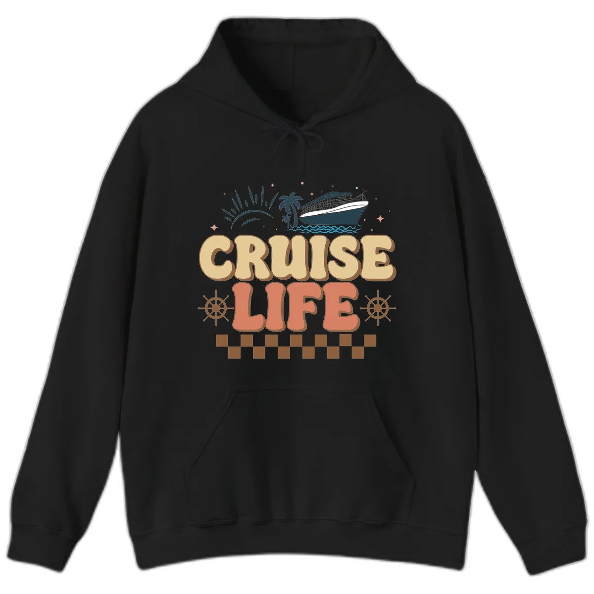 Cruise Life Retro Vacation Hoodie for Cruise Trip in Black