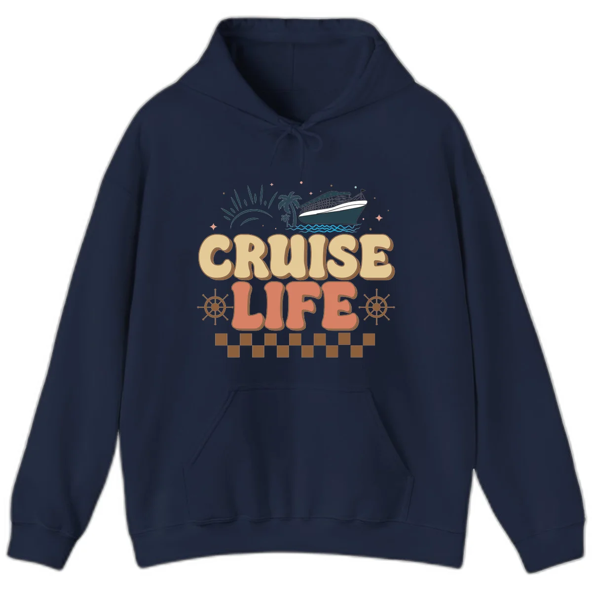 Cruise Life Retro Vacation Hoodie for Cruise Trip in Navy
