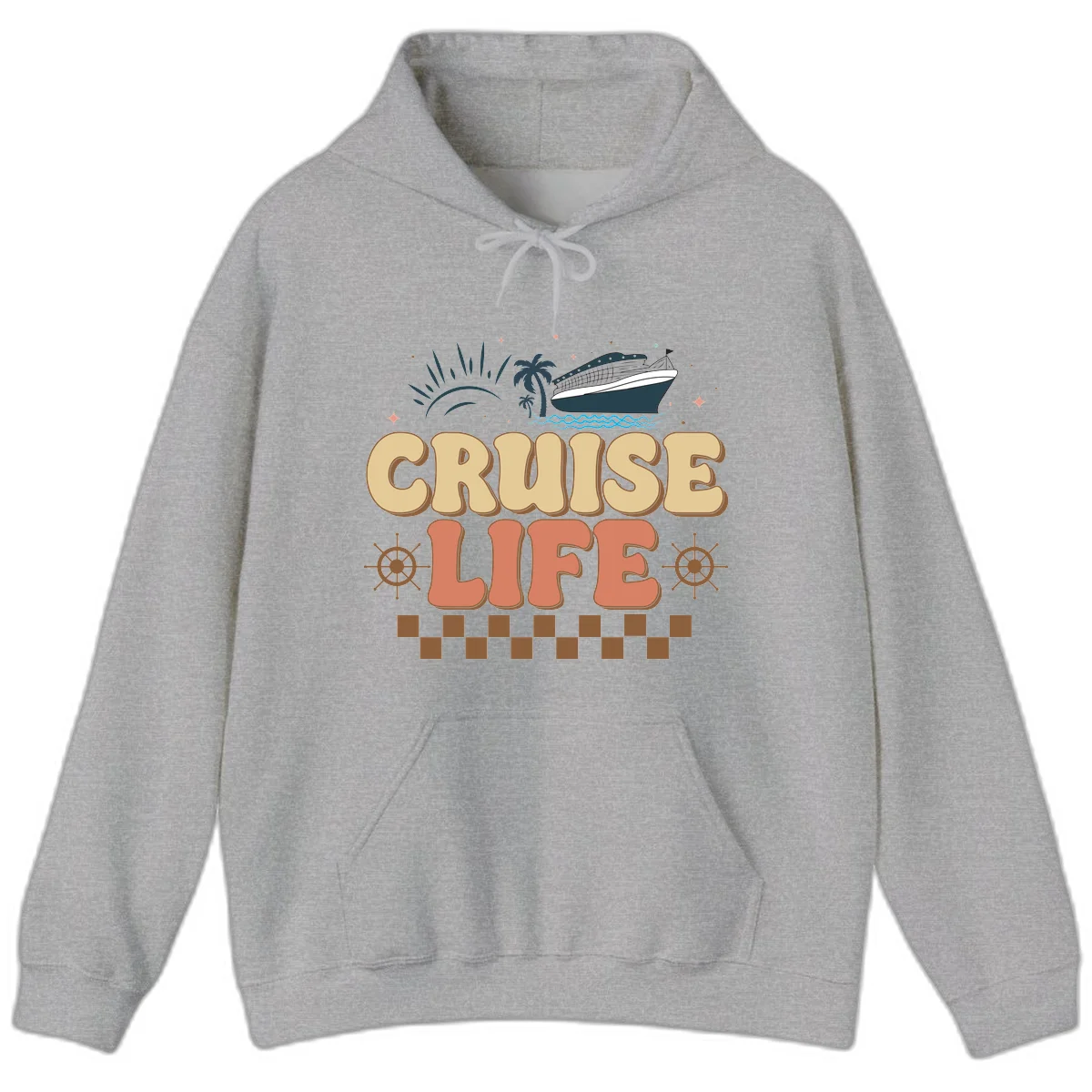 Cruise Life Retro Vacation Hoodie for Cruise Trip in Sport Grey