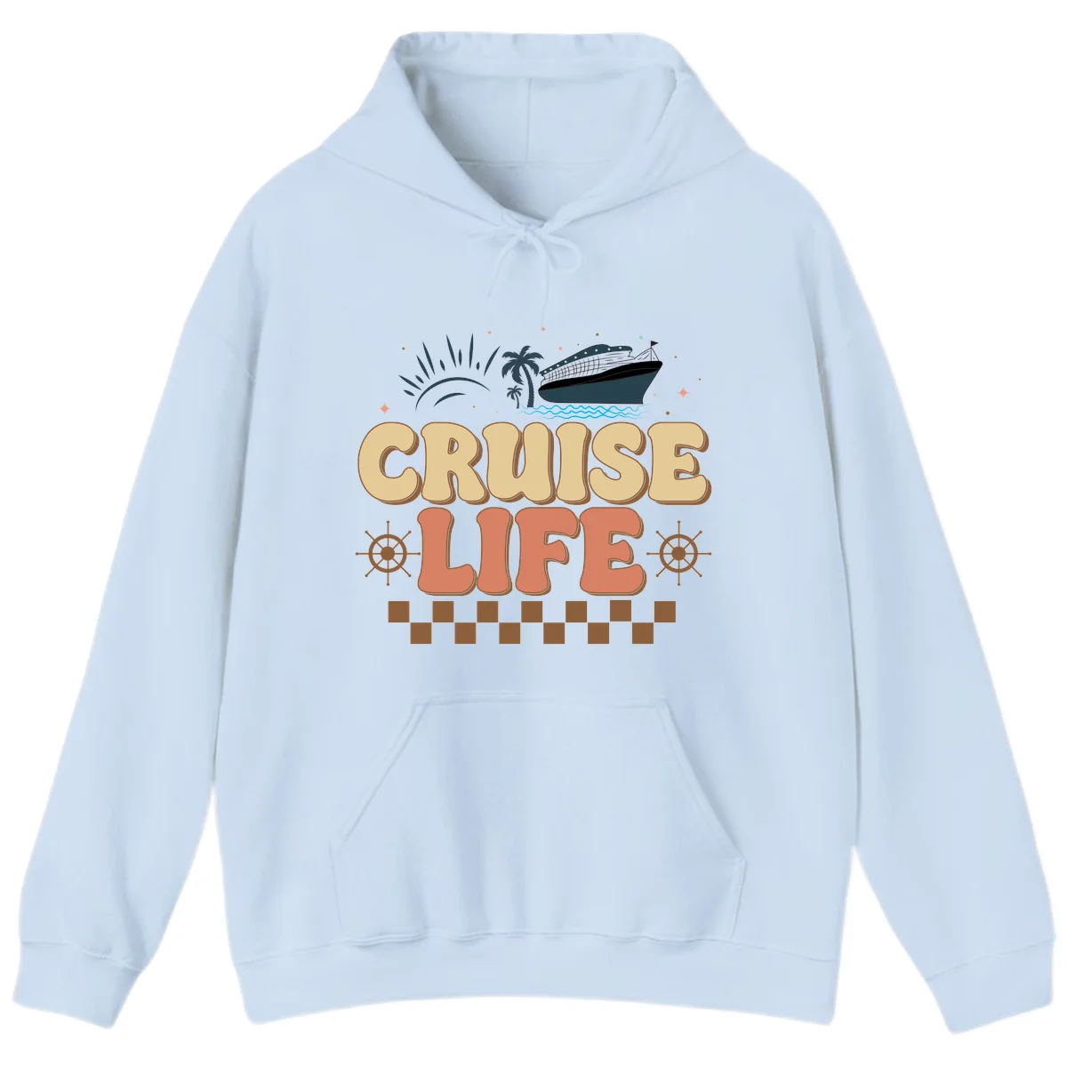 Cruise Life Retro Vacation Hoodie for Cruise Trip in Light Blue